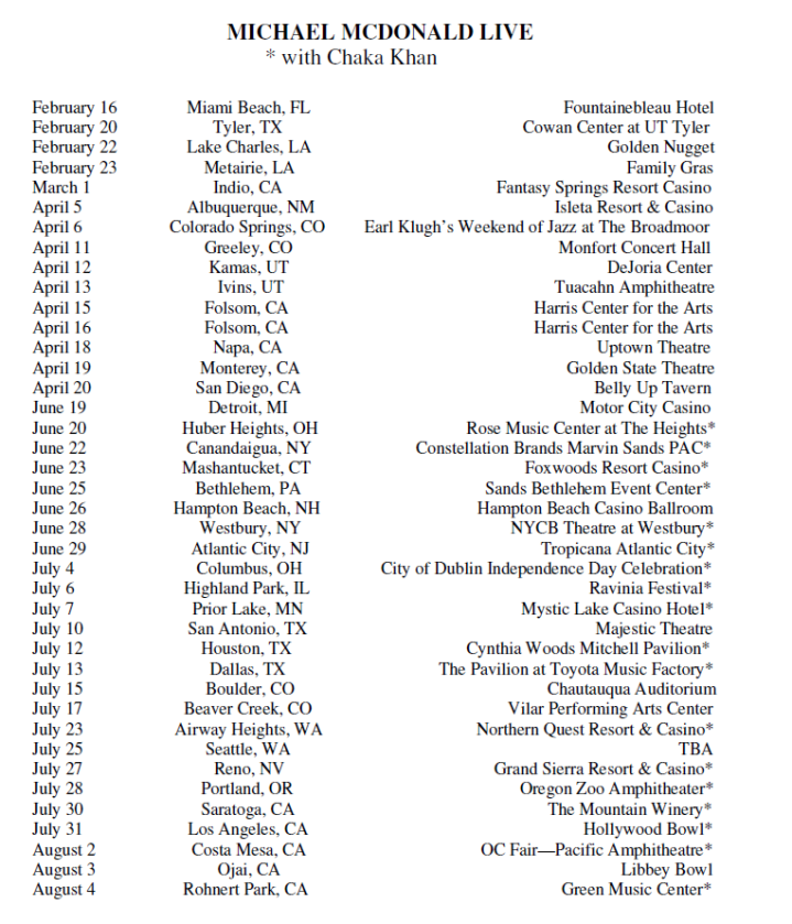 Michael McDonald Tour 2019