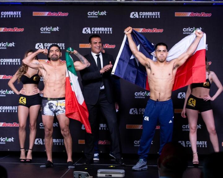 (Right) Enrique «Baby Bull» Gonzalez (150.4 lbs.) vs. (left) Alejandro «Pato» Martinez (149.9 lbs.) – Peso Pactado (150 libras) (1)